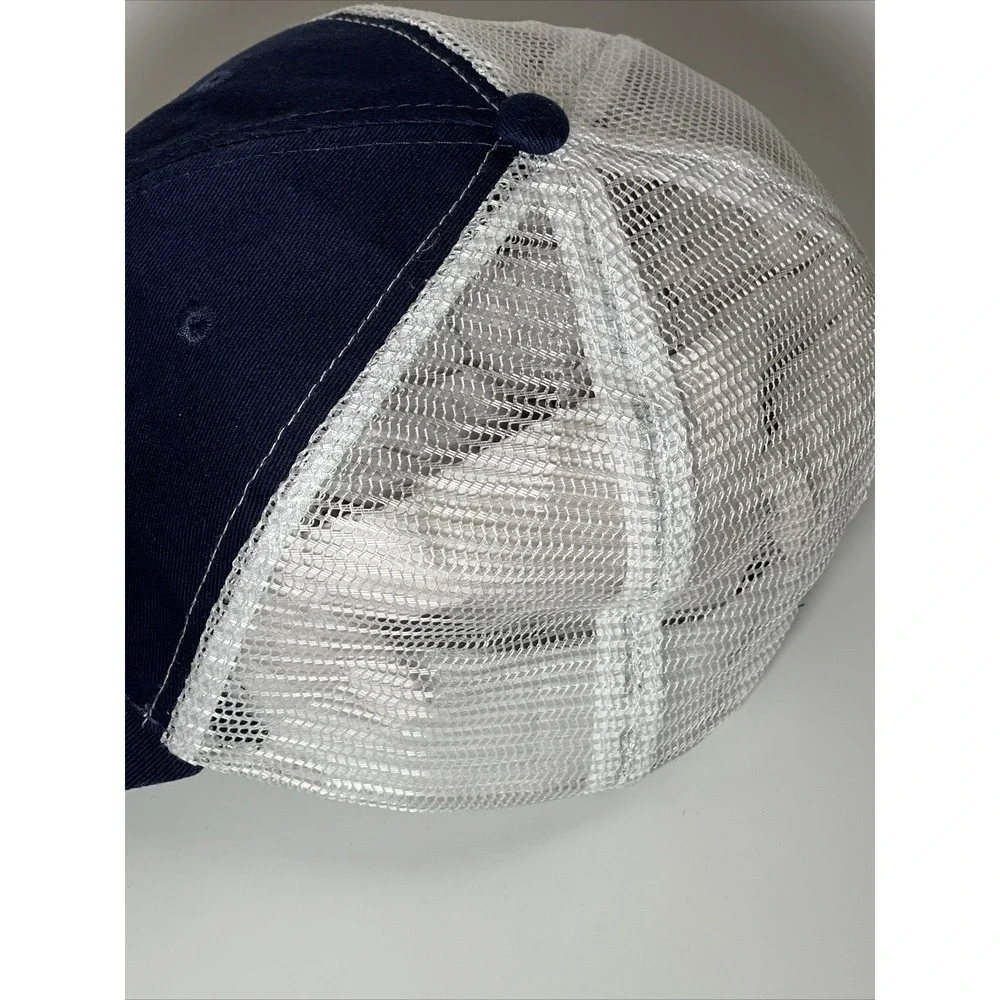 Big Frig Trucker Hat Navy Blue White Mesh Back Adjustable Snapback Mountain Logo